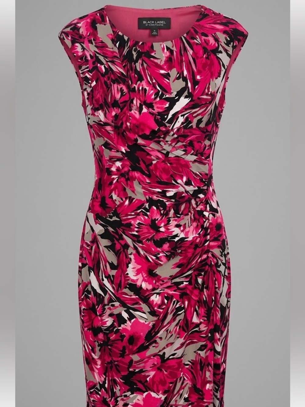 Evan Picone Black Label Floral Sheath Dress Size 6 Ruched Cap Sleeve
